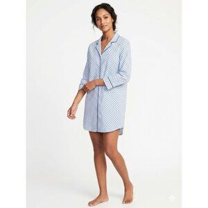Love By Gap Sleepshirt Womens Small Blue Polka Dot Cotton Button Nightshirt